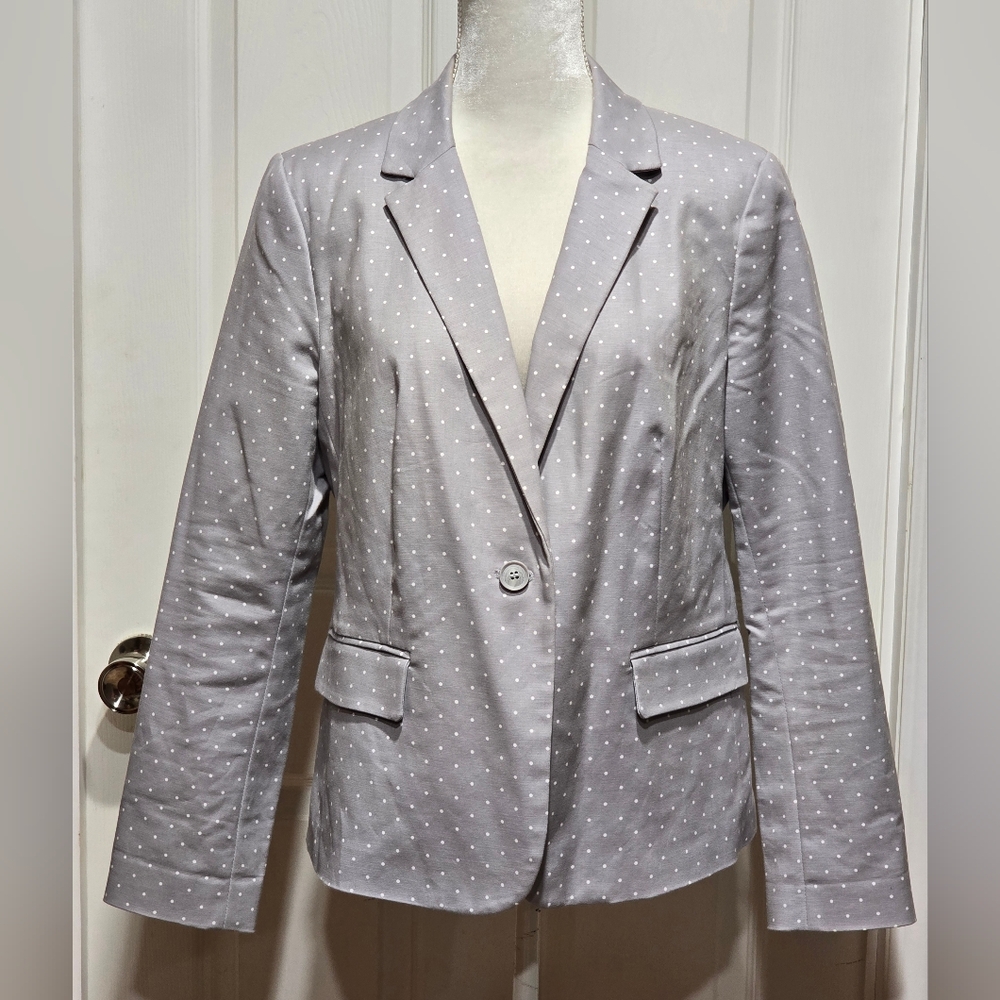 Liz Claiborne Career Light Gray Polka Dot Blazer